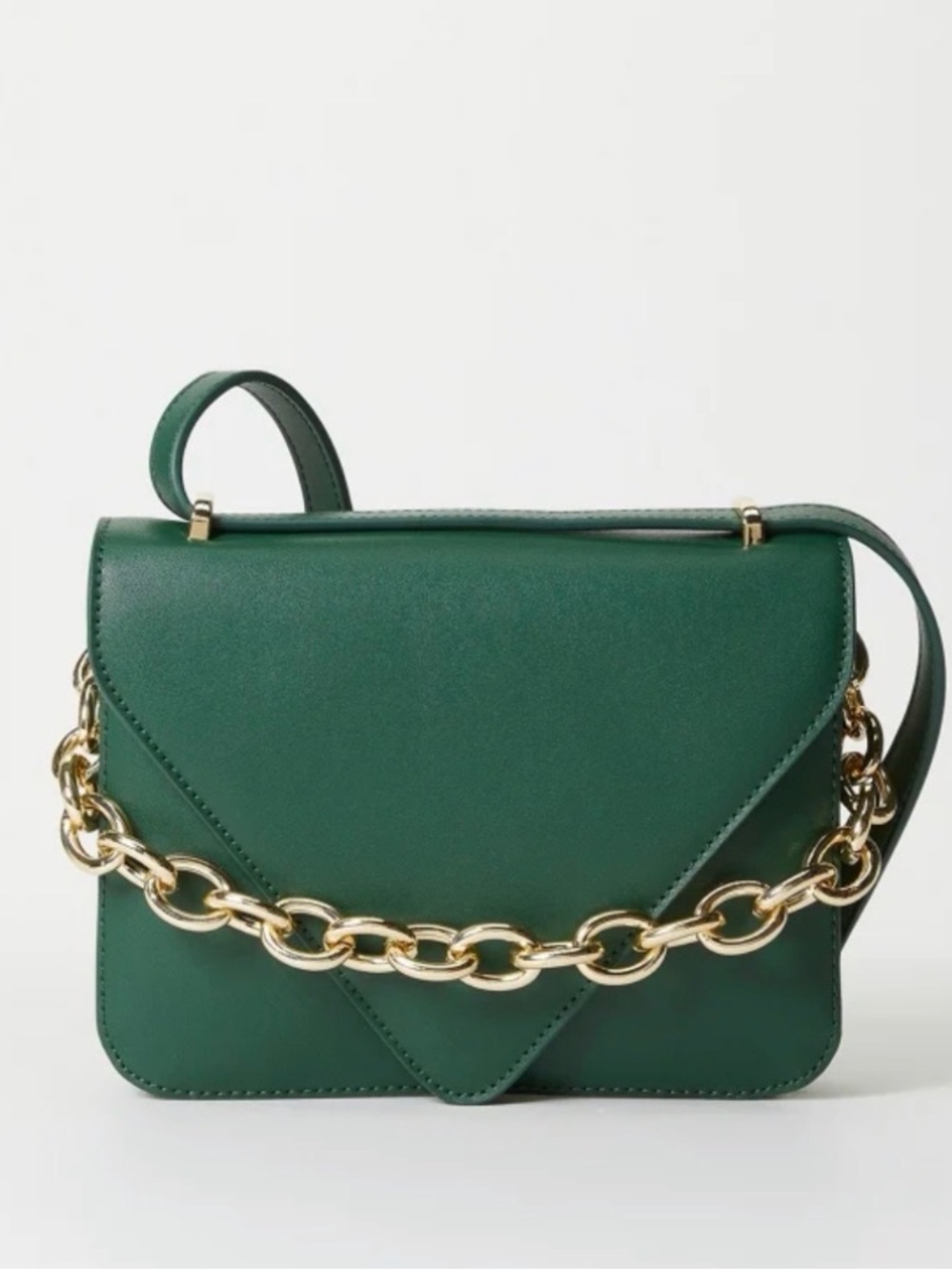 Forest Green Chain-Detail Crossbody Bag